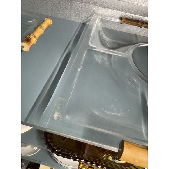Vintage 1970s Lucite Acrylic Bamboo Handle Serving Tray Set – Mid Century Modern - Picture 9 of 15